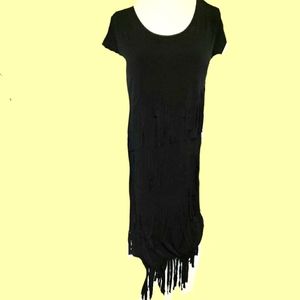 5/35 CHICOS LAYERED FRINGE FRONT MAXI DRESS